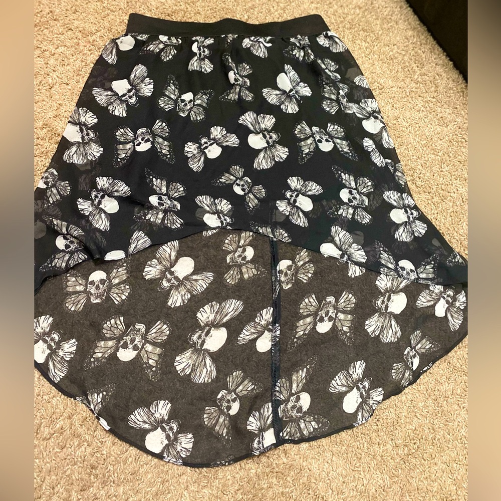 Hot topic flying skulls high low skirt sheer goth punk wings moth